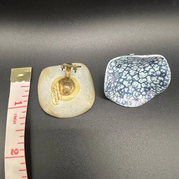 Unique Blue Enamel Clip On Earrings - Picture 2 of 2